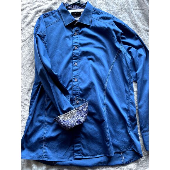 ENVY COUTURE BUTTON FRONT 5XL BLUE SLIM FIT DRESS SHIRT - Picture 5 of 9